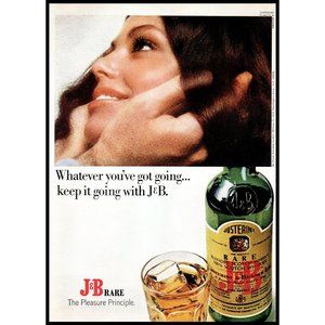 1971 J&B Scotch Whisky Vintage Print Ad Brunette Smile Date Keep Going Wall Art